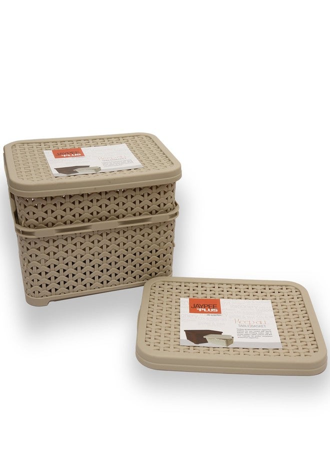 جايبي بلس مجموعة جاي بي بلس لتخزين 3 سلال بلاستيكية مع غطاء، متعددة الاستخدامات للمطبخ والمكتب، للأدوات المكتبية وخزانة الملابس، لون بيج. - Image 2